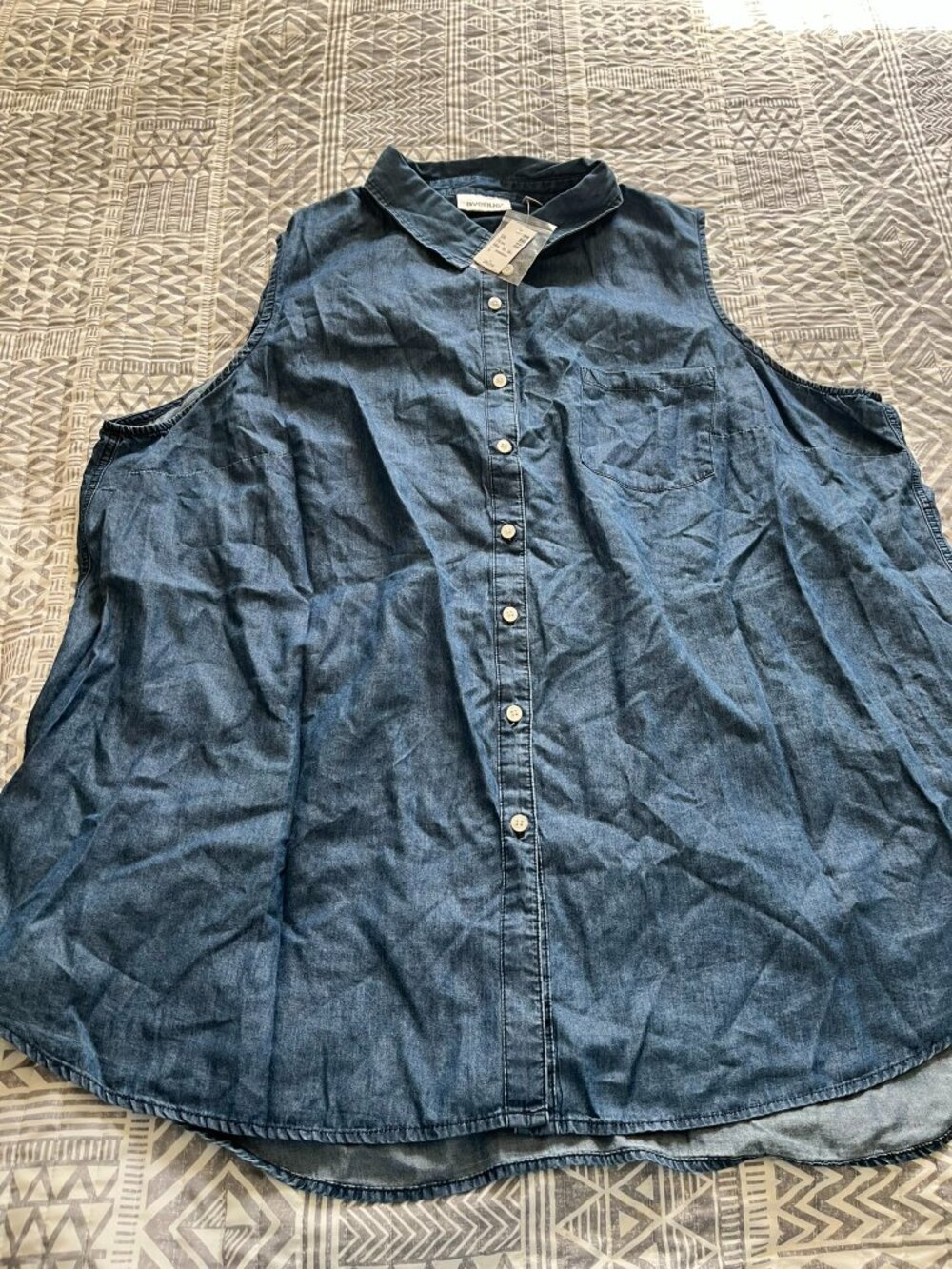 Avenue - Sleeveless Cotton/Denim Top, Button Down W 26/28